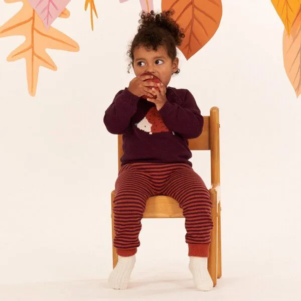 Sense Organics Sense Organics Baby Strickleggings, Modell PABLO, Terrakotta-bordeaux melange geringelt, – Produktbild 2 von 4
