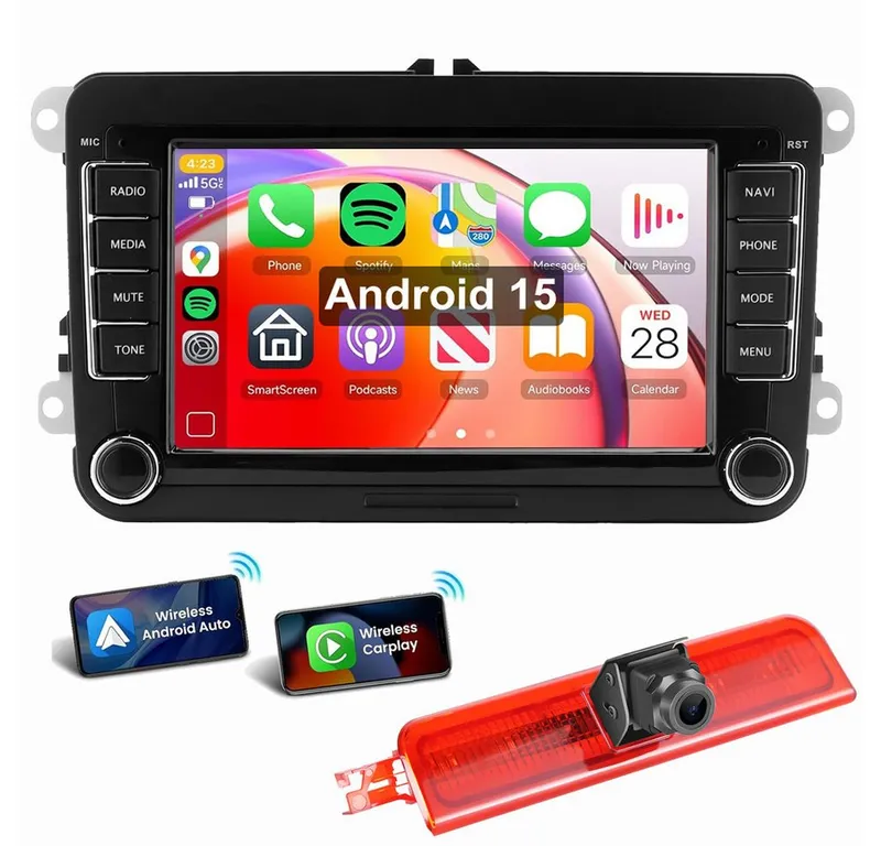 ESSGOO 7"/9" Für VW Caddy Life 2K Facelift Mit Rückfahrkamera Bremsleuchte Autoradio (RDS, Digitalradio (DAB), FM, AM, Apple Carplay Android Auto GPS Navi WIFI BT SWC), Schwarz, – Produktbild 6 von 7