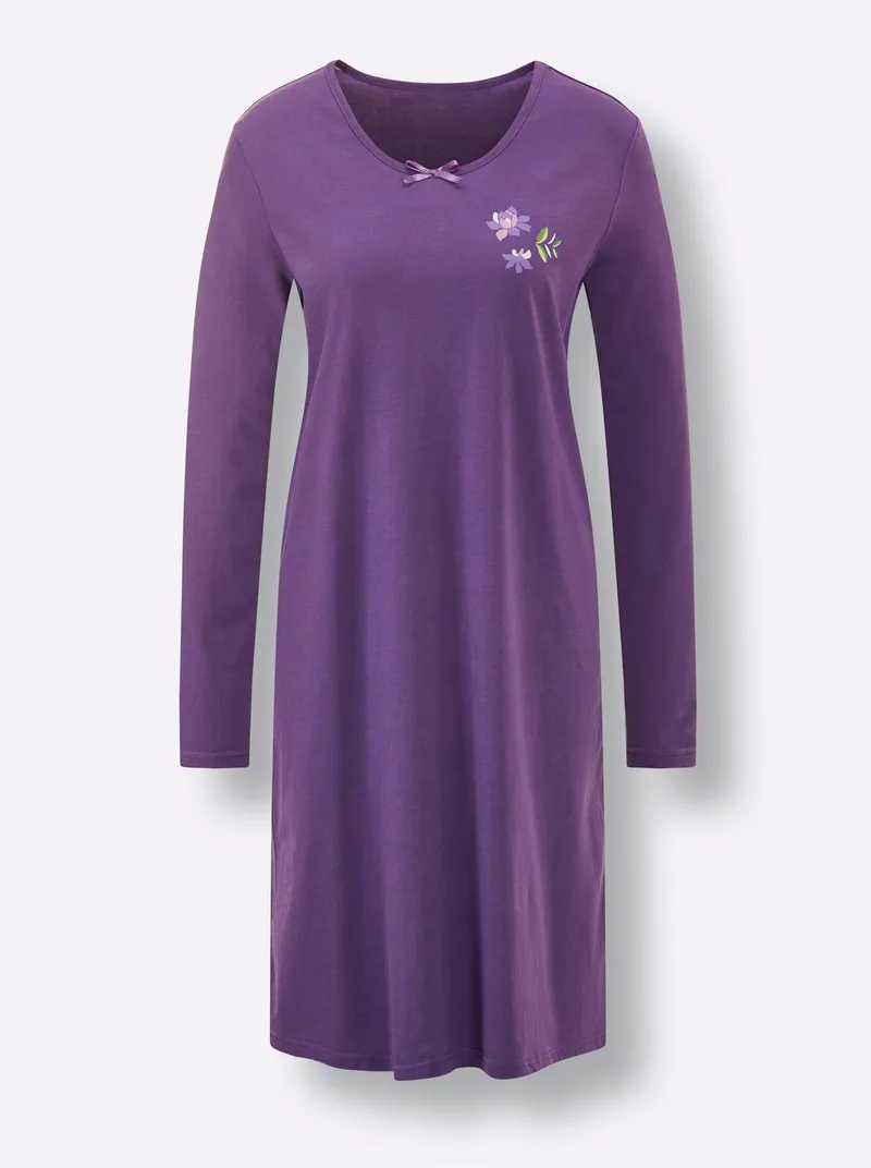 wäschepur Sleepshirts rosé-lila-bedruckt + lila, Rosé-lila-bedruckt + lila, – Produktbild 1 von 3