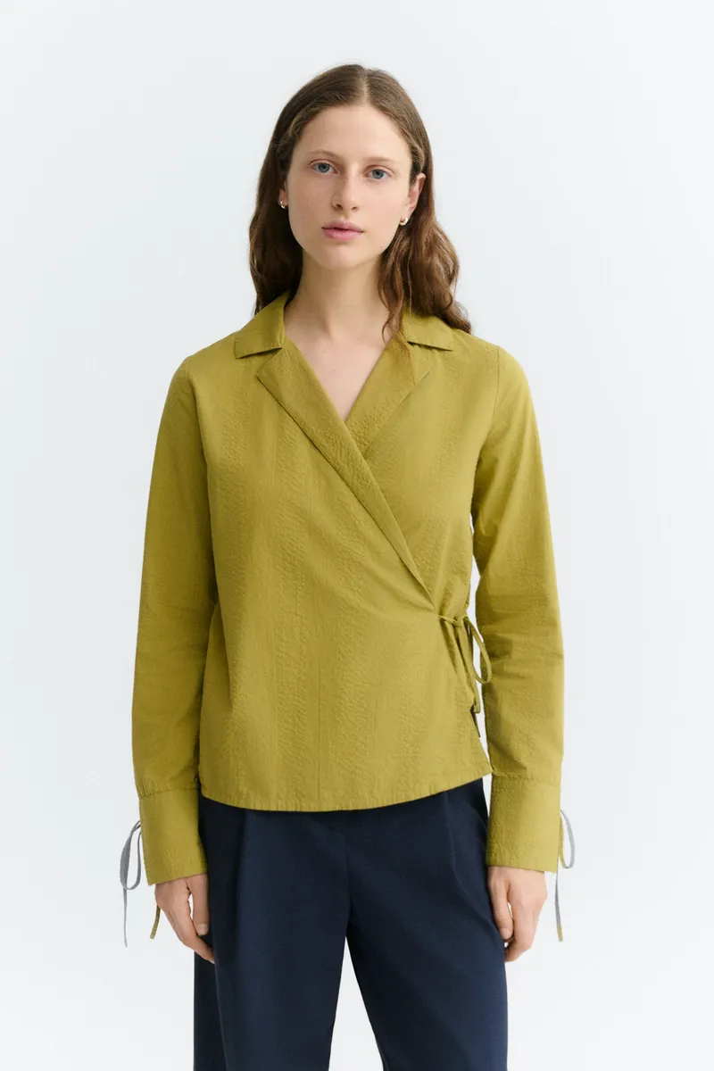 thinking mu Thinking MU Damen vegan Wickelbluse Lenie Aus Seersucker Grün, Grün, – Produktbild 2 von 2