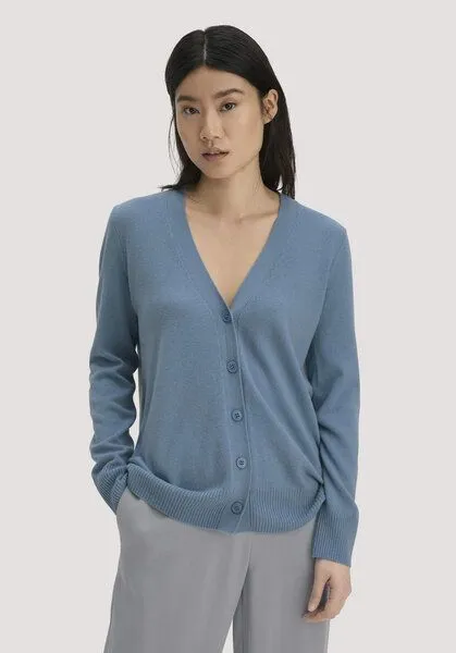 hessnatur hessnatur Strickjacke Relaxed aus Bio-Schurwolle mit Cashmere, Kristallblau, – Produktbild 1 von 4