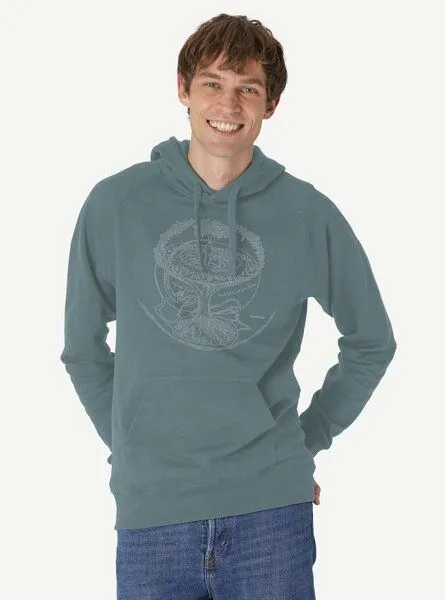 Peaces.bio - handbedruckte Biomode Peaces.bio - handbedruckte Biomode Bio-Herren-Kapuzensweater "Weltenesche", Blaugrün, – Produktbild 1 von 2