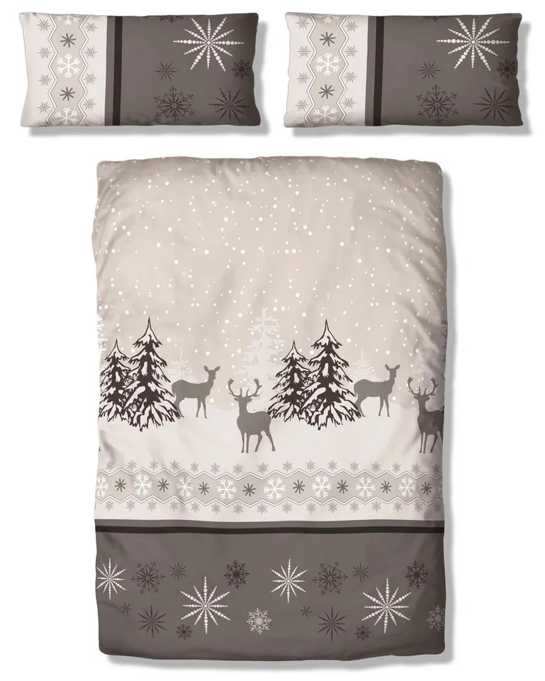 OTTO home Bettwäsche Venua in Gr. 135x200 oder 155x220 cm, Biber, 2 teilig, Winterbettwäsche, Weihnachtsbettwäsche, Beige|grau, – Produktbild 3 von 6