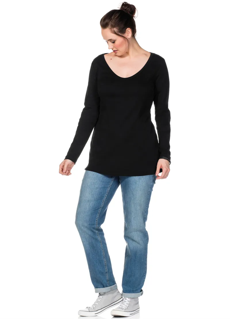 sheego Langarmshirt schwarz, Schwarz, – Produktbild 3 von 3