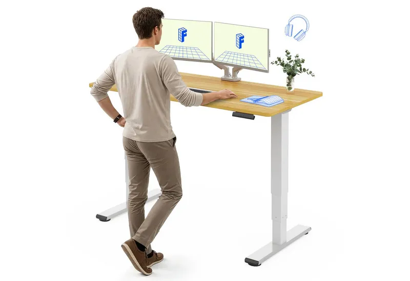 Flexispot Flexispot Schreibtisch Elektrisch Höhenverstellbarer Schreibtisch EC5 LITE mit Dualmotor (25MM einteiliger Tischplatte & 3-fach Teleskop, 4 Speicherhöhen & Antikollisionssystem), 120x80/140x80/160x80/180x80, Weiβ | ahorn, – Produktbild 1 von 5