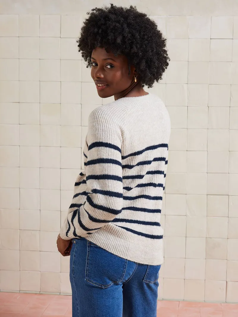 Vertbaudet Umstands-Pullover im Matrosenlook mit Stillöffnung an der Schulter, Marine, – Produktbild 3 von 4