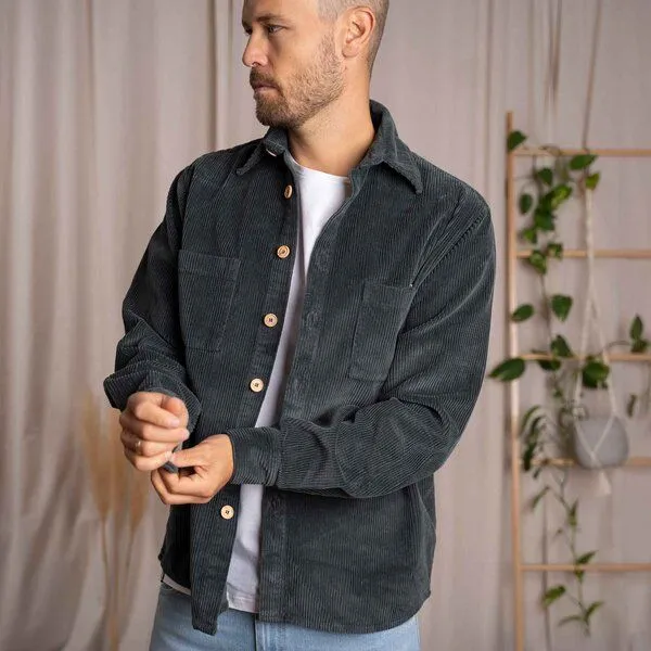 Vresh Clothing Vresh Clothing Vinley - Cord Hemd aus Biobaumwolle, Dunkelgrau, – Produktbild 3 von 4