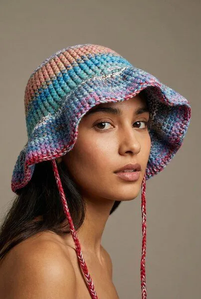 KnitToChange KnitToChange Handgehäkelte Bucket Hat aus Baumwolle – Multicolor – Produktbild 1 von 4