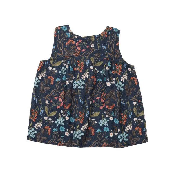 Walkiddy Mädchen Blusentop GOTS zertifiziert, blau, „Floral Night“ Blumen-Allover, ärmellos, weich – Walkiddy, Blau, – Produktbild 2 von 3