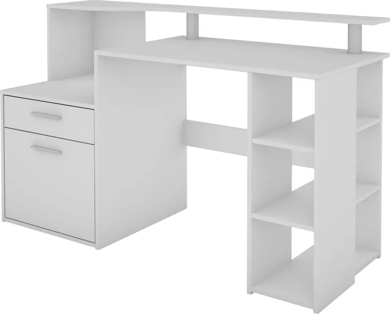 OTTO home Schreibtisch Luton, Breite 140 cm, Regal-Schreibtisch mit viel Stauraum, Weiß, – Produktbild 1 von 5
