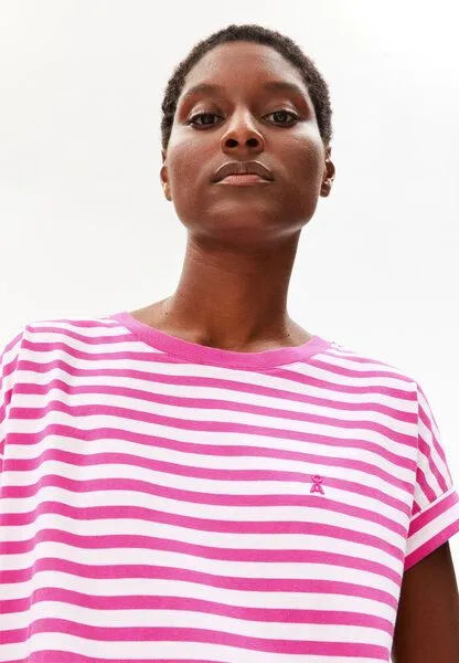 ARMEDANGELS ARMEDANGELS IDAARA STRIPES Damen T-Shirt aus Bio-Baumwolle, White-very berry, – Produktbild 3 von 4