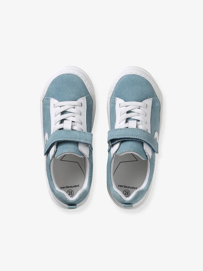 Vertbaudet Jungen Klett-Sneakers aus Leder mit elastischer Schnürung, Set blau, – Produktbild 4 von 4