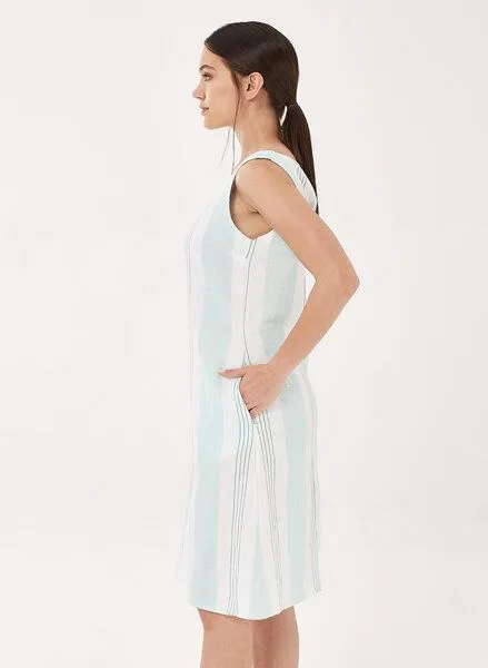 ORGANICATION ORGANICATION Kleid aus Leinen-Mix mit Längsstreifen, Emerald/white, – Produktbild 3 von 4
