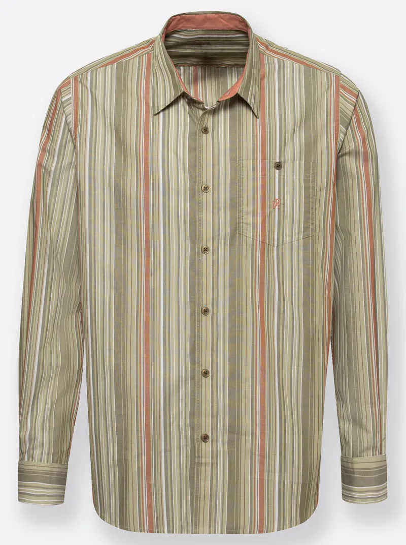 marco donati Langarm-Hemd khaki-gestreift, Khaki-gestreift, – Produktbild 1 von 2