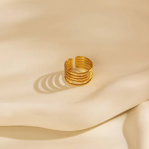 ELEKTROPULLI Größenverstellbarer Boho Layering Ring ca. Ø 17 - 20mm von Elektropulli, Gold, – Produktbild 1 von 2