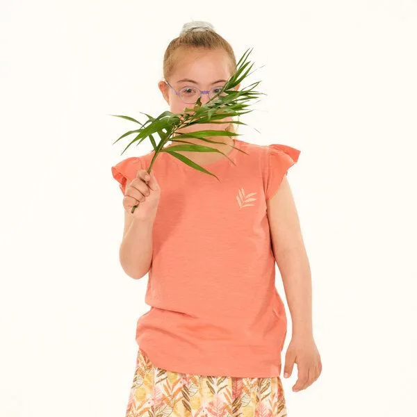 Sense Organics Sense Organics T-Shirt mit Blatt-Motiv für Mädchen, Modell NANA, Blatt-motiv auf pfirischrosa, – Produktbild 2 von 3