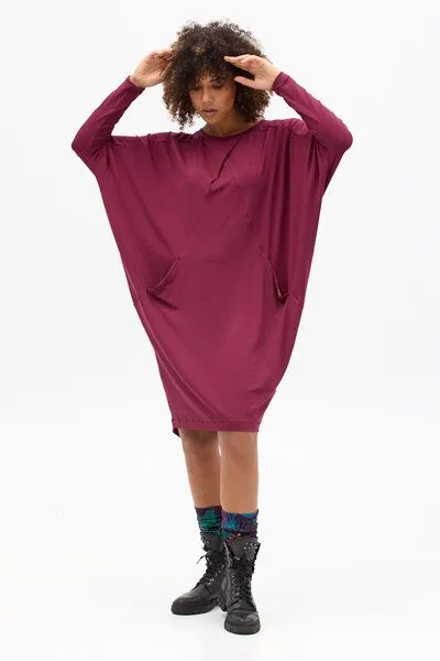 KOKOworld KOKOworld Kleid Toa – aus weicher Viskose – mit Bootsausschnitt und praktischen Taschen – Fair produziert in Polen, Wine (weinrot), – Produktbild 1 von 4