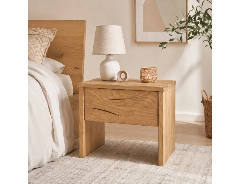 OTTO home Nachtkonsole Ultima Balkenbett Doppelbett, Füße mit Kufenform, Massivholz, Skandinavisches Design, Robust, stabil, FSC zertifiziert, Beige, – Produktbild 6 von 8