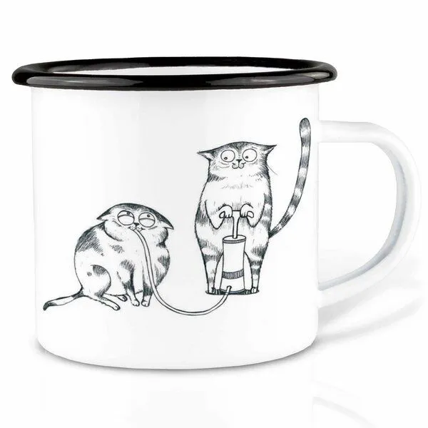 LIGARTI Emailletasse »Heliumkatzen« von LIGARTI | 300 oder 500 ml | handveredelt in Deutschland | Cup, Kaffeetasse, Emaillebecher, Camping Becher – Produktbild 1 von 1