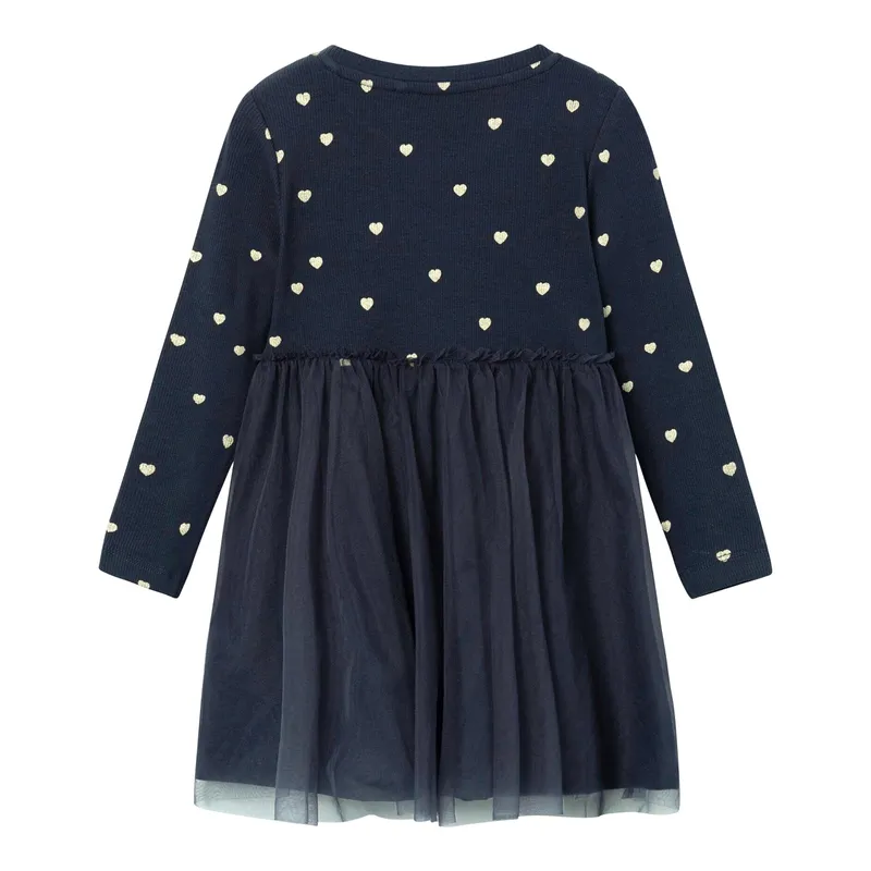 name it Name It Kleid langarm mit Tüllrock Herzen, Blau, – Produktbild 1 von 2