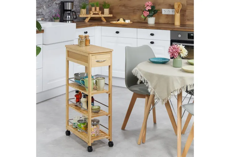 RELAXDAYS RELAXDAYS Küchenwagen Bambus Küchenwagen mit Schublade, (1 St), Braun|silberfarben, – Produktbild 2 von 5