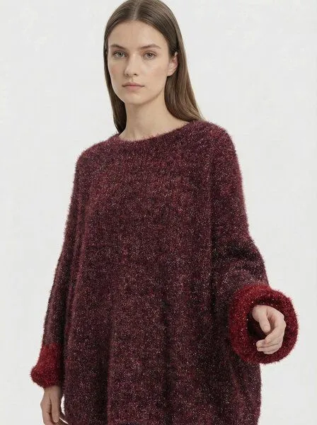 KnitToChange KnitToChange Oversize-Pullover aus weichem Effektgarn in Burgund- und Rottönen – Produktbild 1 von 4