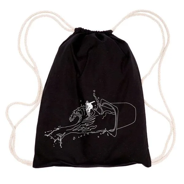 HANDGEDRUCKT HANDGEDRUCKT "Yo-Go-Surfing" Schul-Turnbeutel, Natur, – Produktbild 2 von 3