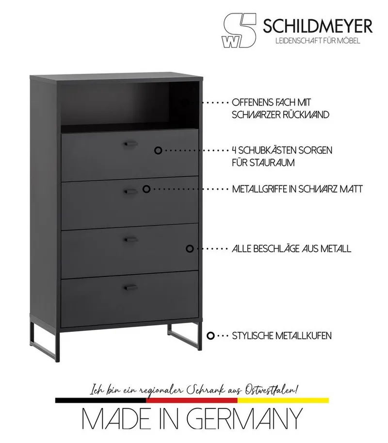 Schildmeyer Midischrank Janne, Midischrank, Made in Germany, B: 60 cm Solide Verarbeitung - Dieses Produkt ist in Deutschland gefertigt, Schwarz, – Produktbild 5 von 5