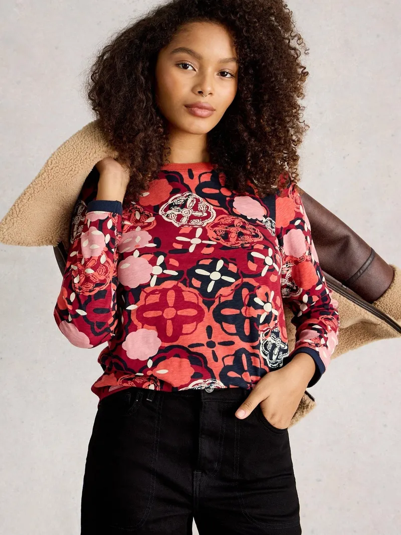 White Stuff Langarmshirt Clara - 34, Rot print, – Produktbild 3 von 4