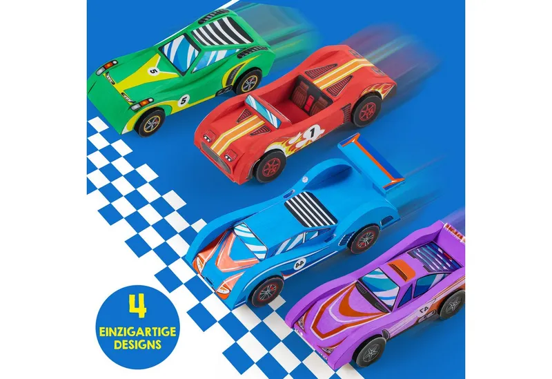 Klever Kits Bastelscheren Klever Kits 4 Stück Holz Auto Bastelset Kinder, (1-tlg) – Produktbild 3 von 5