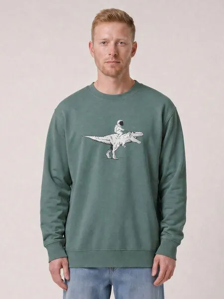 watapparel watapparel Sweatshirt Unisex Astronaut on T-Rex, Green bay, – Produktbild 2 von 2