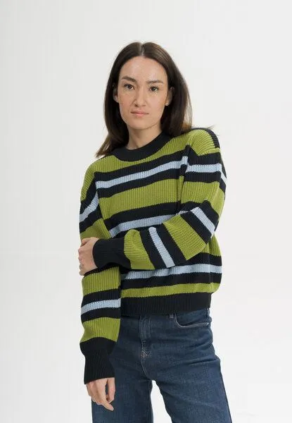 MELA MELA Rippstrick Pullover Style ADAH STRIPES aus 100% Bio-Baumwolle, Seaweed gestreift, – Produktbild 1 von 4