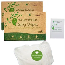 OrganicMom® OrganicMom® 2 x 15 waschbare Babywaschlappen aus Bambus inkl. Wäschenetz – Produktbild 1 von 1
