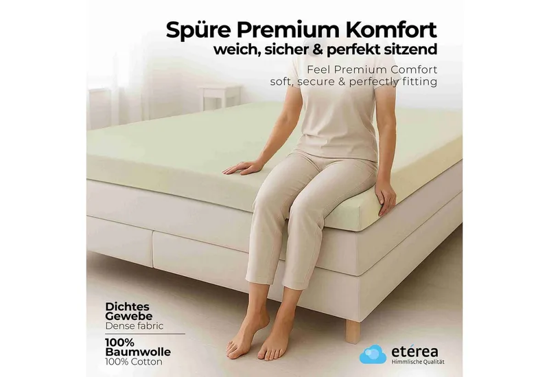 etérea Himmlische Qualität Spannbettlaken etérea Comfort Jersey Topper Spannbettlaken, Jersey, Gummizug: rundum, (1 Stück), Beige, – Produktbild 2 von 5