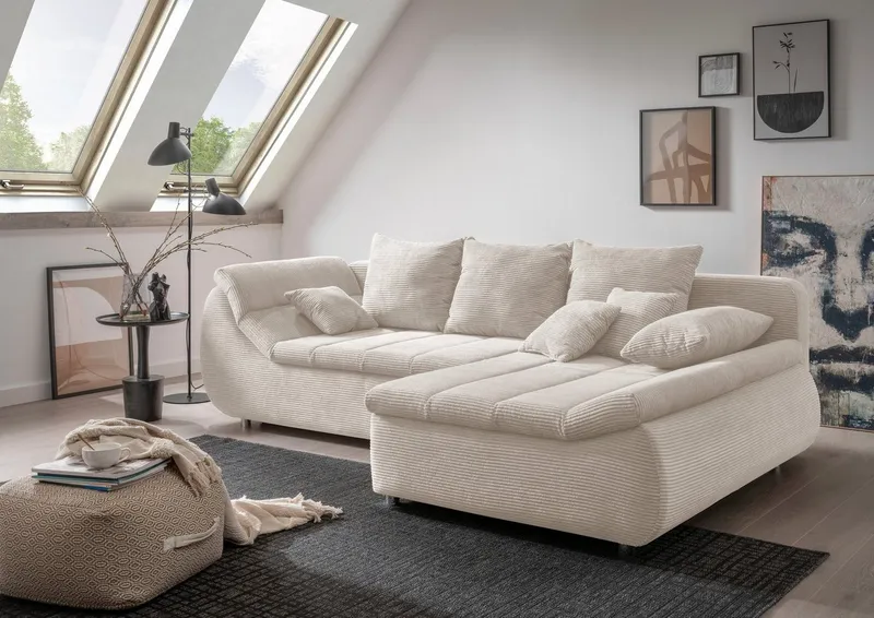 Home affaire Ecksofa Imola, bequem, aktuelle Steppung im Sitz, L-Form, Breite 270cm, wahlweise mit Bettfunktion, Beige|braun, – Produktbild 3 von 8