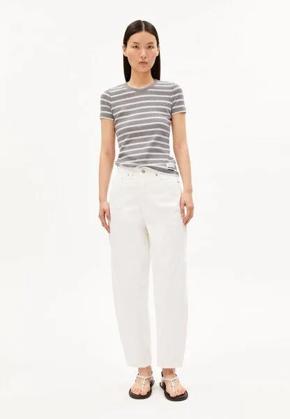 ARMEDANGELS ARMEDANGELS KARDAA STRIPES Damen Ripp-T-Shirt aus Bio-Baumwoll Mix, Silver melange-white, – Produktbild 4 von 4