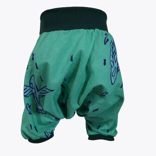 liebewicht liebewicht kurze Pumphose Sommerhose gemustert aus Biobaumwolle, Türkis gemustert/grün, – Produktbild 2 von 4