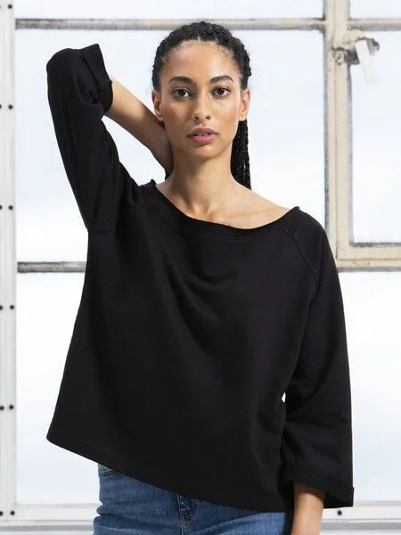 Mantis Mantis Damen T-Shirt Flash Dance Sweatshirt weiter Schulterfreier Ausschnitt, Schwarz, – Produktbild 1 von 3