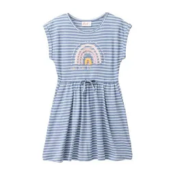People Wear Organic People Wear Organic "Kurzarm Kleid, blau geringelt, ""Regenbogen"", Bio-Baumwolle " – Produktbild 1 von 1
