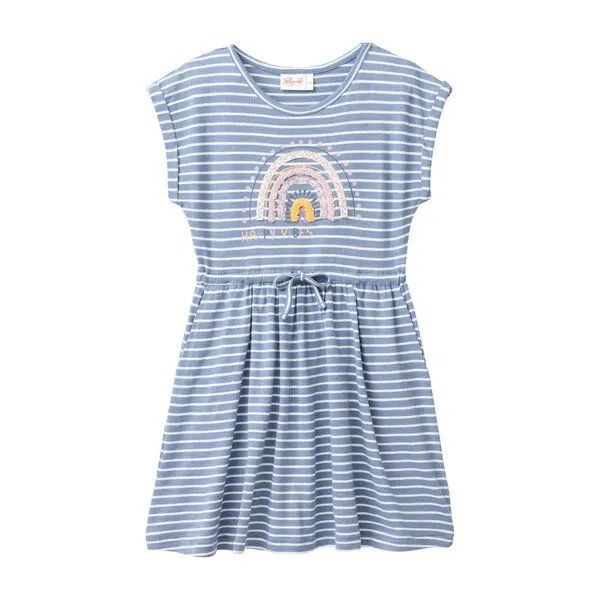 People Wear Organic People Wear Organic "Kurzarm Kleid, blau geringelt, ""Regenbogen"", Bio-Baumwolle ", Blue, – Produktbild 1 von 1