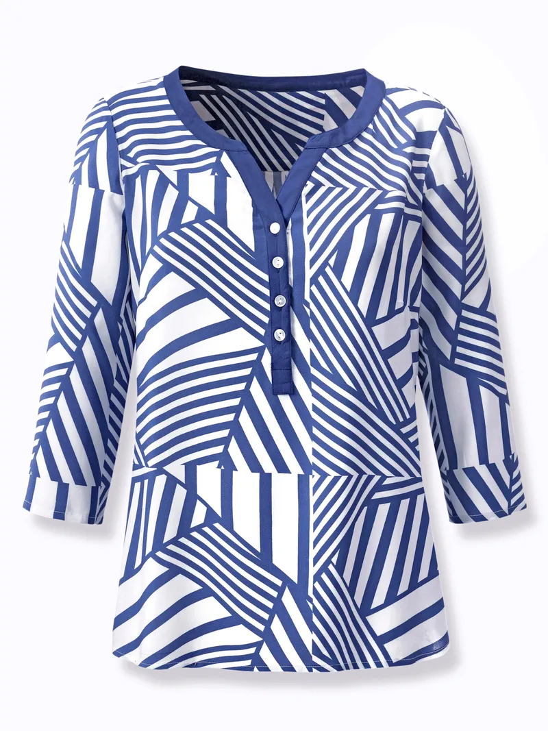 Witt Schlupfbluse royalblau-weiß-bedruckt, Royalblau-weiß-bedruckt, – Produktbild 1 von 2