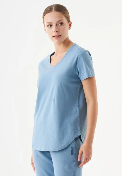 ORGANICATION ORGANICATION ESSENTIALS-TUBA- Basic T-Shirt aus Bio-Baumwolle mit V-Ausschnitt, Steel blue, – Produktbild 3 von 4