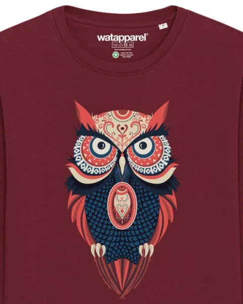 watapparel watapparel Sweatshirt Unisex Colorful Owl, Burgundy, – Produktbild 3 von 4