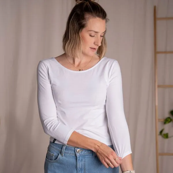 Vresh Clothing Vresh Clothing Vloria, 3/4 Top mit Rückenausschnitt aus Biobaumwolle, Weiß, – Produktbild 4 von 4