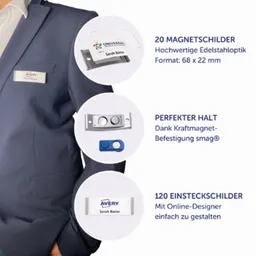 Avery Zweckform Avery Zweckform 20 Namensschilder 'Polar20' mit Magnet, silber, 68 x 22 mm – Produktbild 1 von 1
