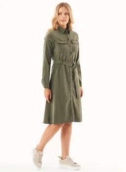 ORGANICATION ORGANICATION Damen vegan Hemdblusenkleid Bio-Baumwoll-Mix Oliv – Produktbild 1 von 1