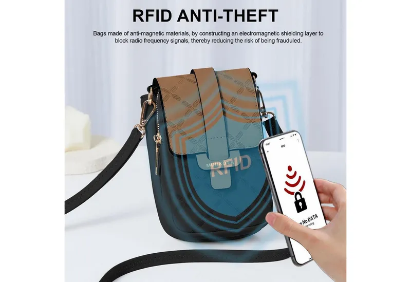 LuxusKollektion Umhängetasche Handytasche Damen Kunstleder RFID Umhängetasche groß Schwarz braun, Braun|schwarz, – Produktbild 5 von 5