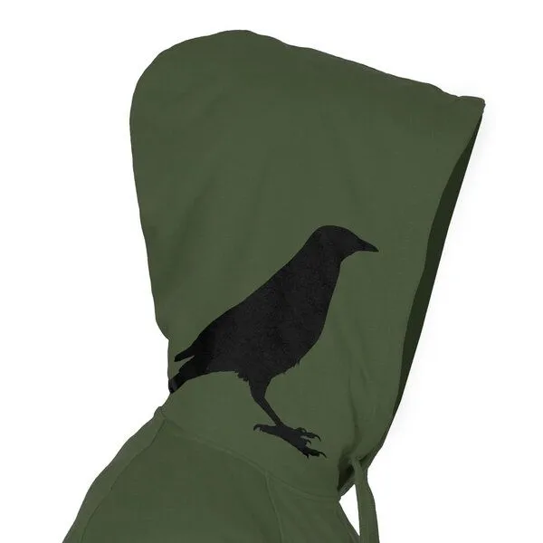 HANDGEDRUCKT HANDGEDRUCKT "Rabenflüsterer" Männer Hoody aus reiner Biobaumwolle (kbA), Military, – Produktbild 1 von 3