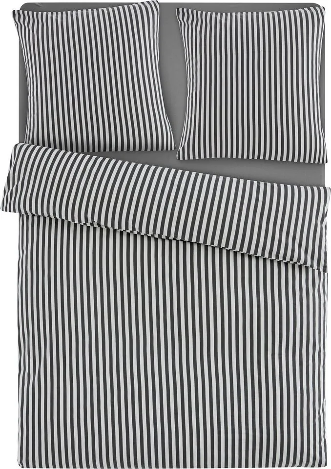 LeGer Home by Lena Gercke Bettwäsche Linnea, Flanell, 2 teilig, aus 100% Baumwolle, Streifendesign, Grau, – Produktbild 6 von 8