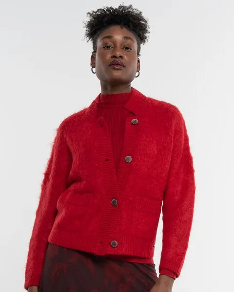 Alma & Lovis Alma & Lovis Kuschelige Wohlfühljacke aus gebrushtem Alpakastrick | Brushed Jacket, Poppy red (rot), – Produktbild 2 von 4